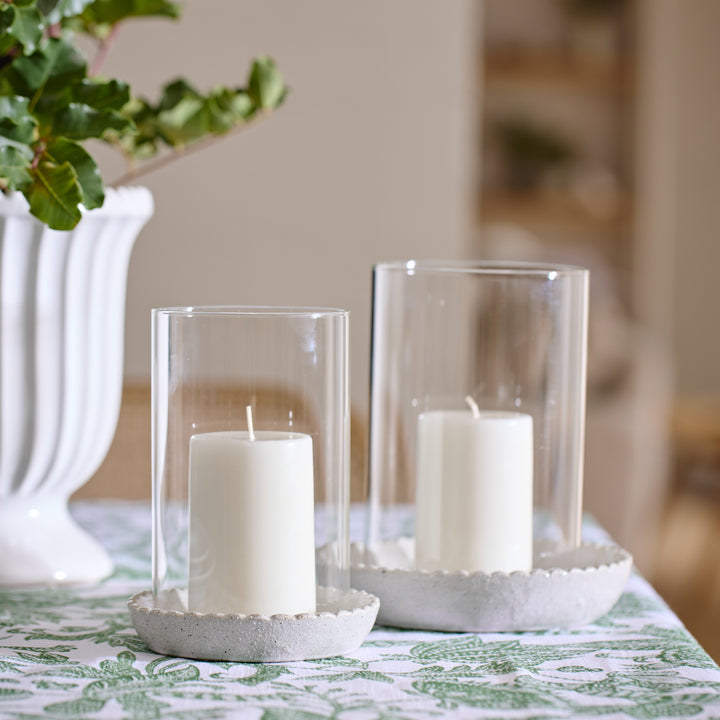 Candleholder Neve White Small, white ceramic base glass votive paired with the large neve variant
