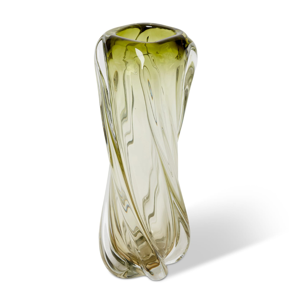 Vase green glass twisted design gaudion furniture