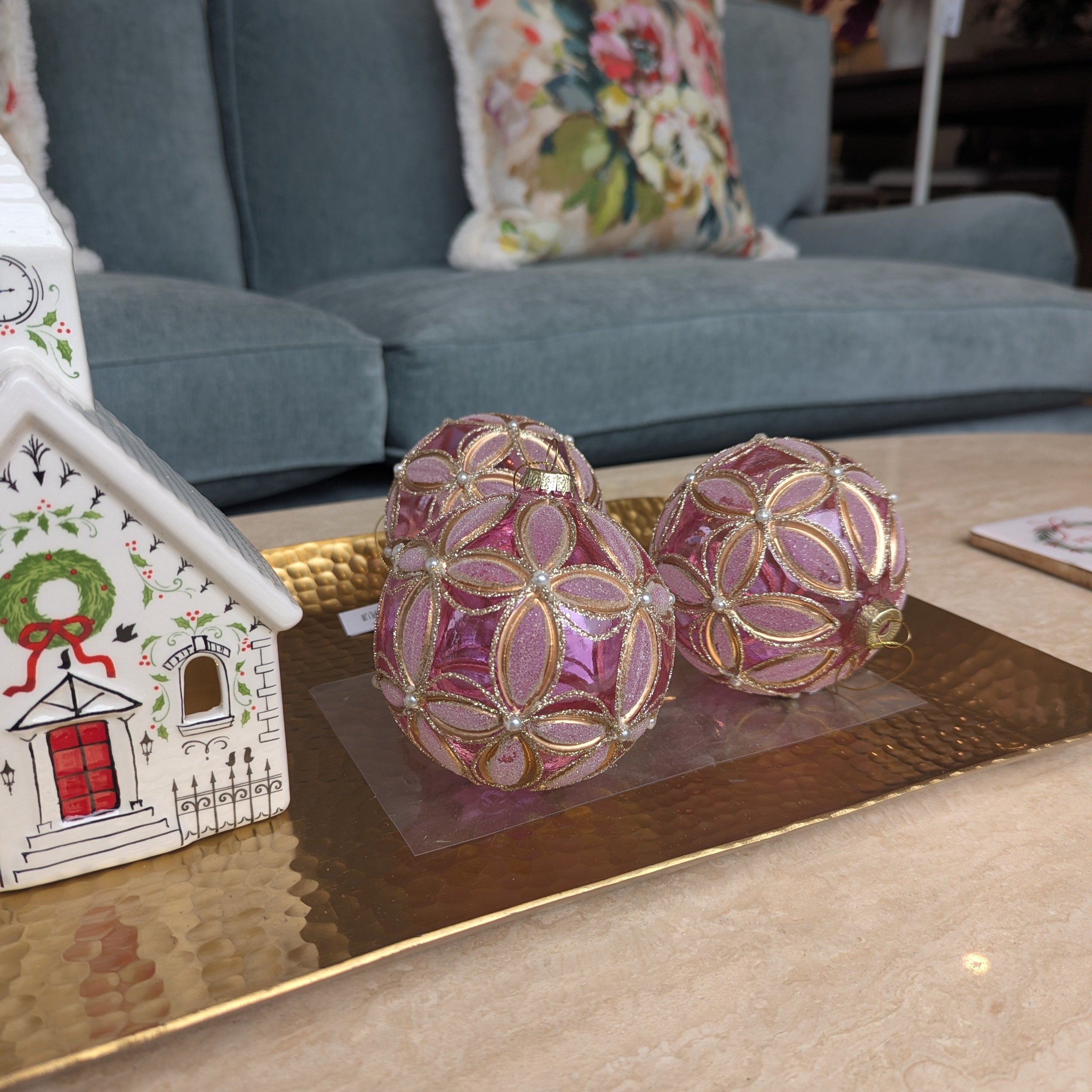 Christmas Pink Gold Flower Bauble