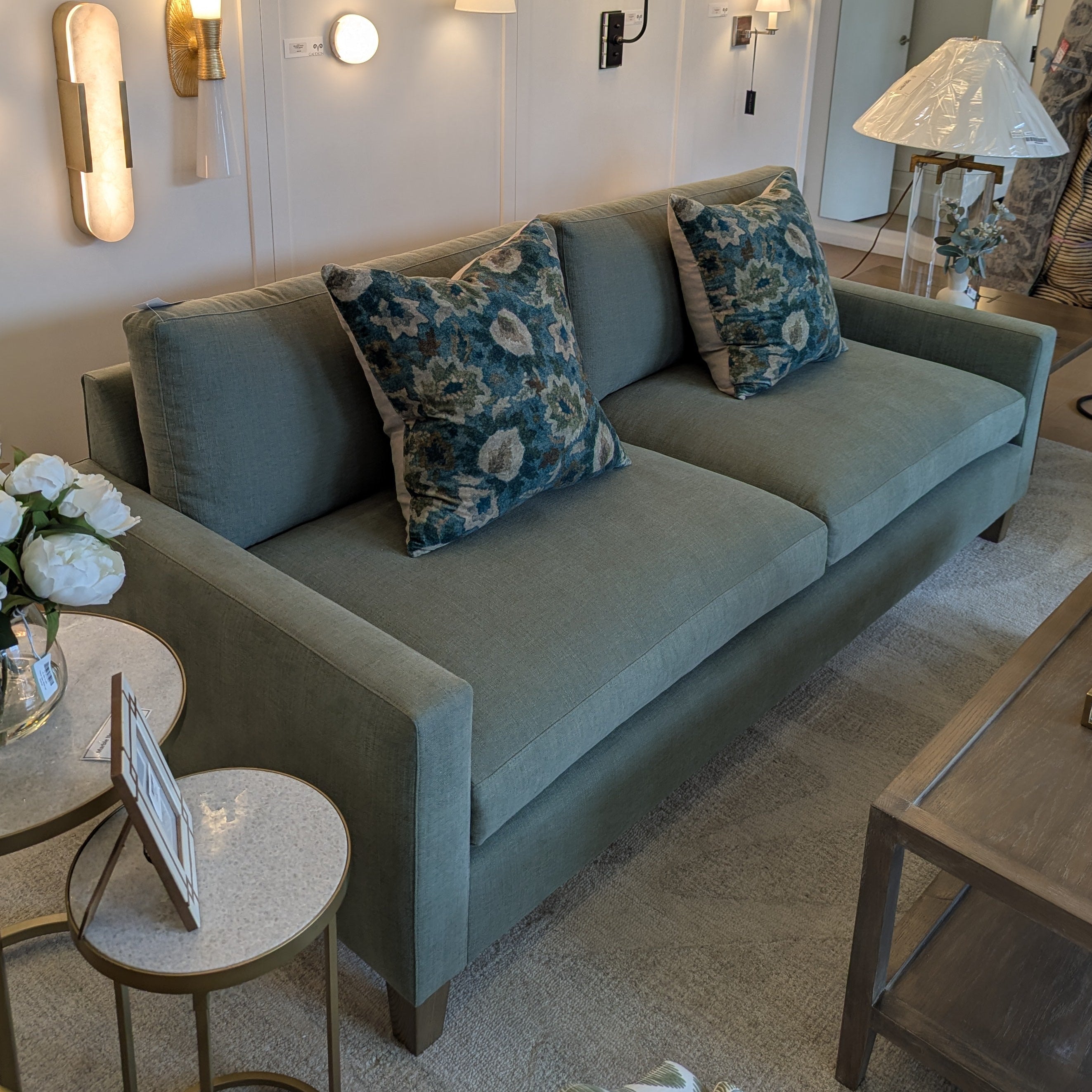 Manon Thyme Sofa in green linen Gaudion Furniture