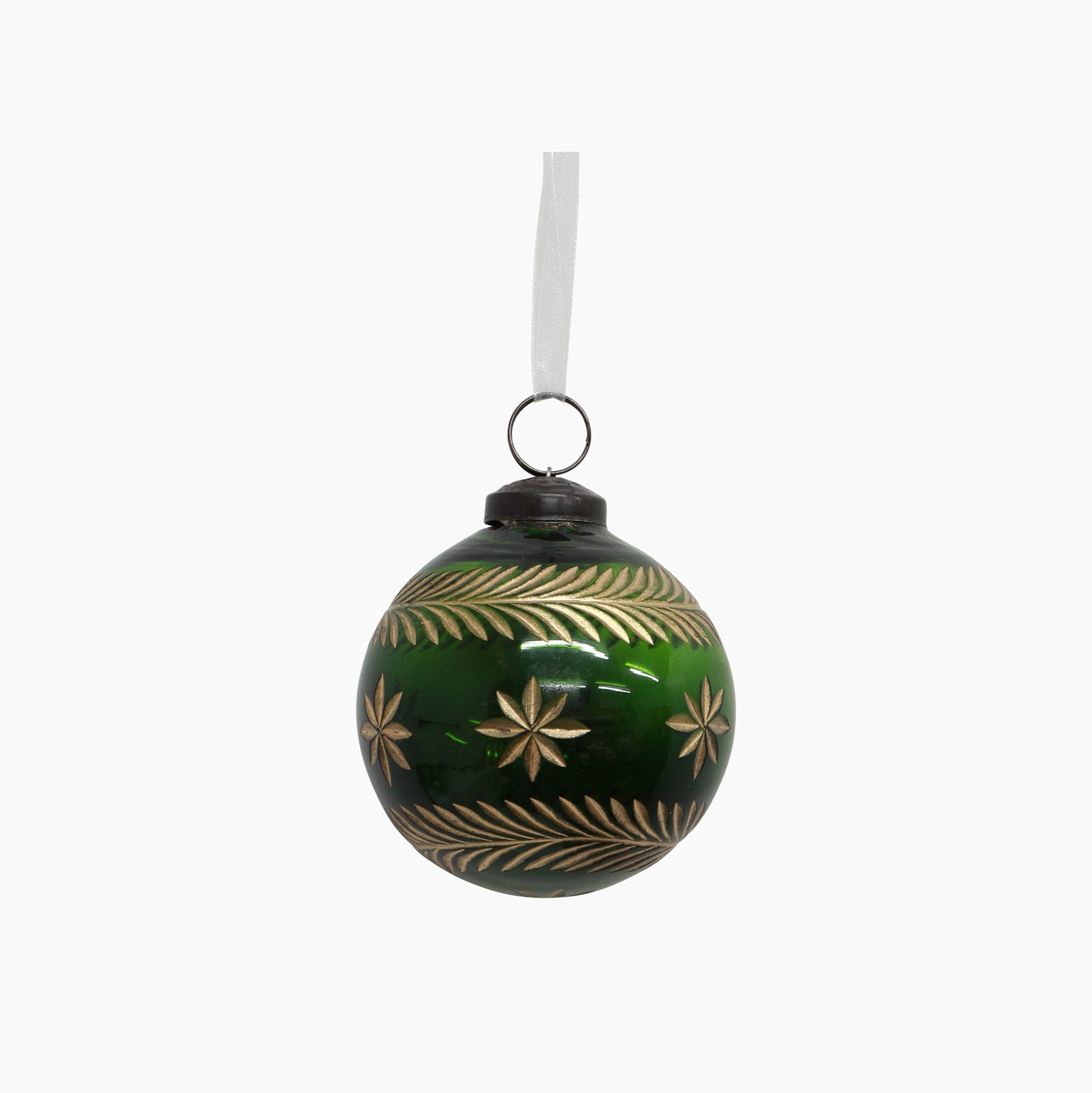 Christmas Amina Bauble green with vintage etched details.