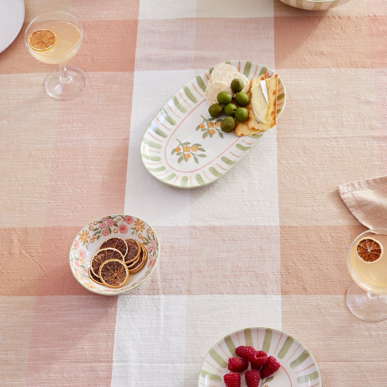 Striped and floral platter gaudion furniture tablescape