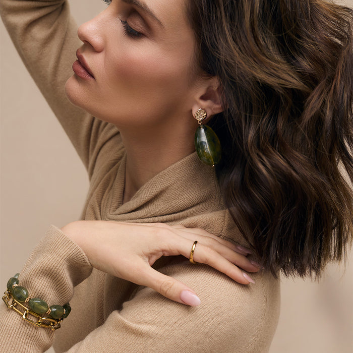 Olive Green Drop Earrings by Zahar