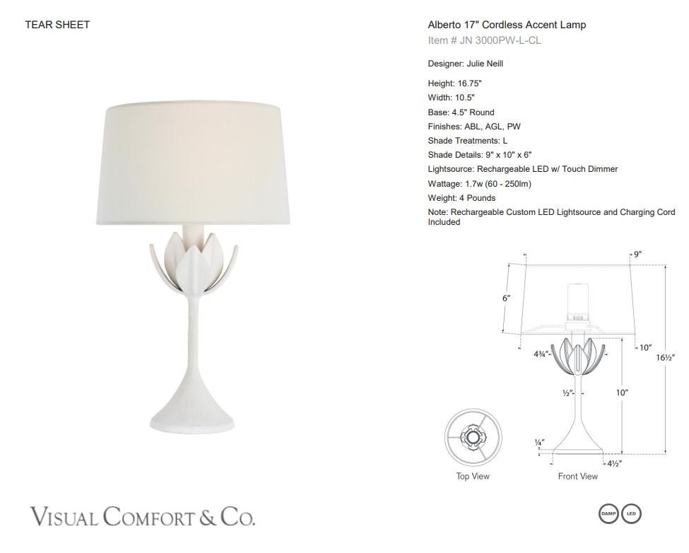 Alberto Cordless Lamp in Plaster White & Linen Shade - Gaudion Furniture