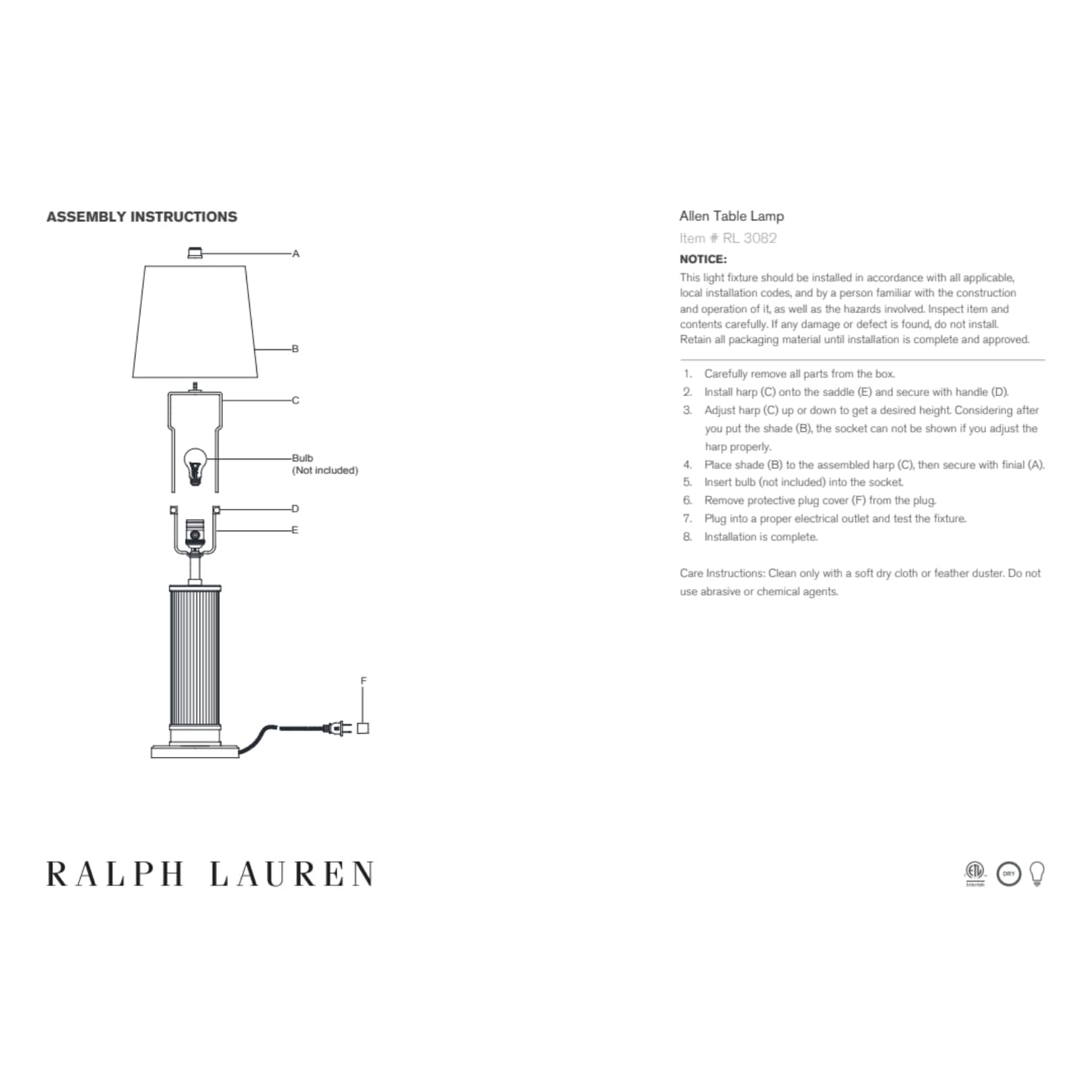 Allen Table Lamp - Ralph Lauren 2 Finishes - Gaudion Furniture