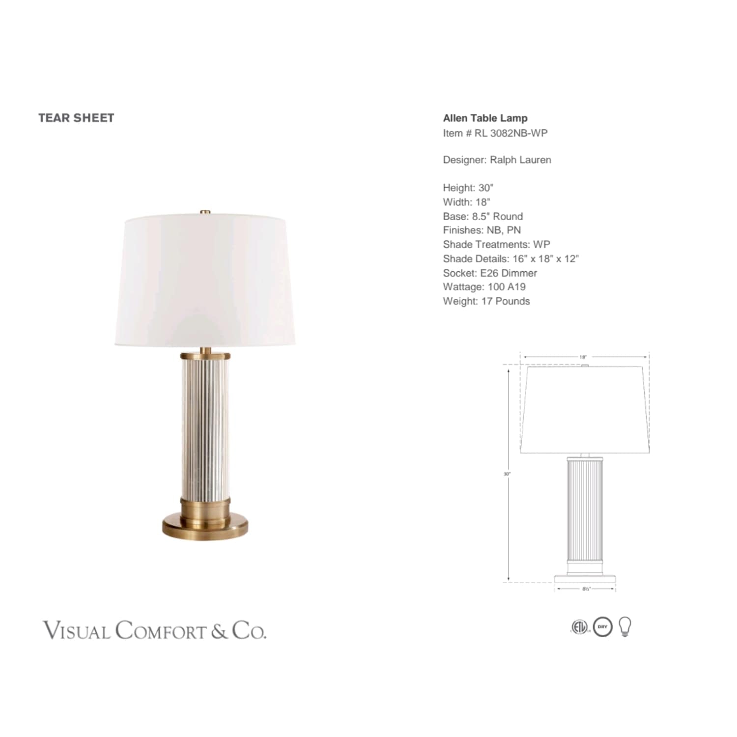 Allen Table Lamp - Ralph Lauren 2 Finishes - Gaudion Furniture