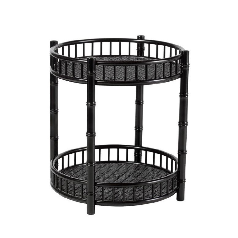 British colonial side table bamboo rattan look black