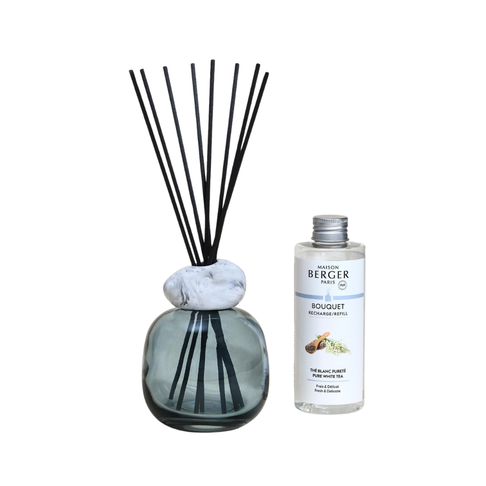 Diffuser Maison Berger Paris Marble/Blue with marble and clear glass body. Gaudion Furniture