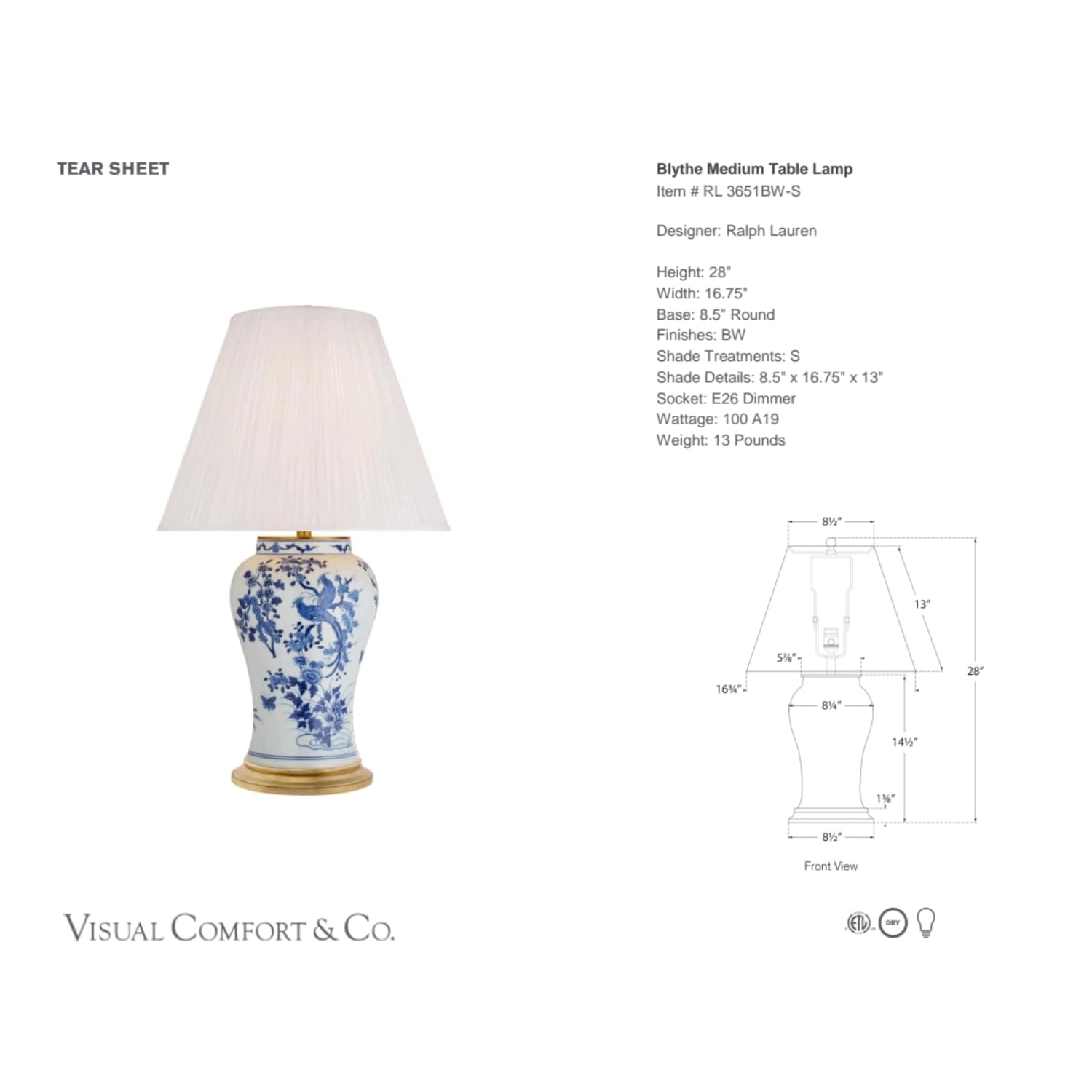 Blythe Medium Table Lamp - Ralph Lauren - Gaudion Furniture