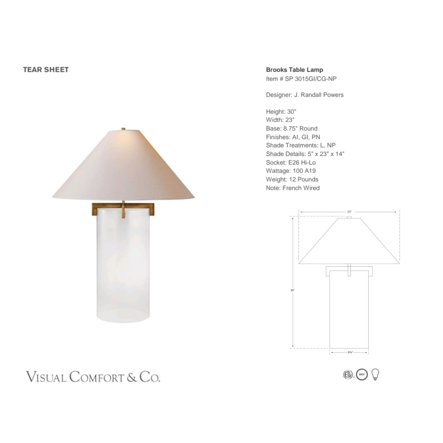 Brooks Table Lamp - Visual Comfort - Gaudion Furniture