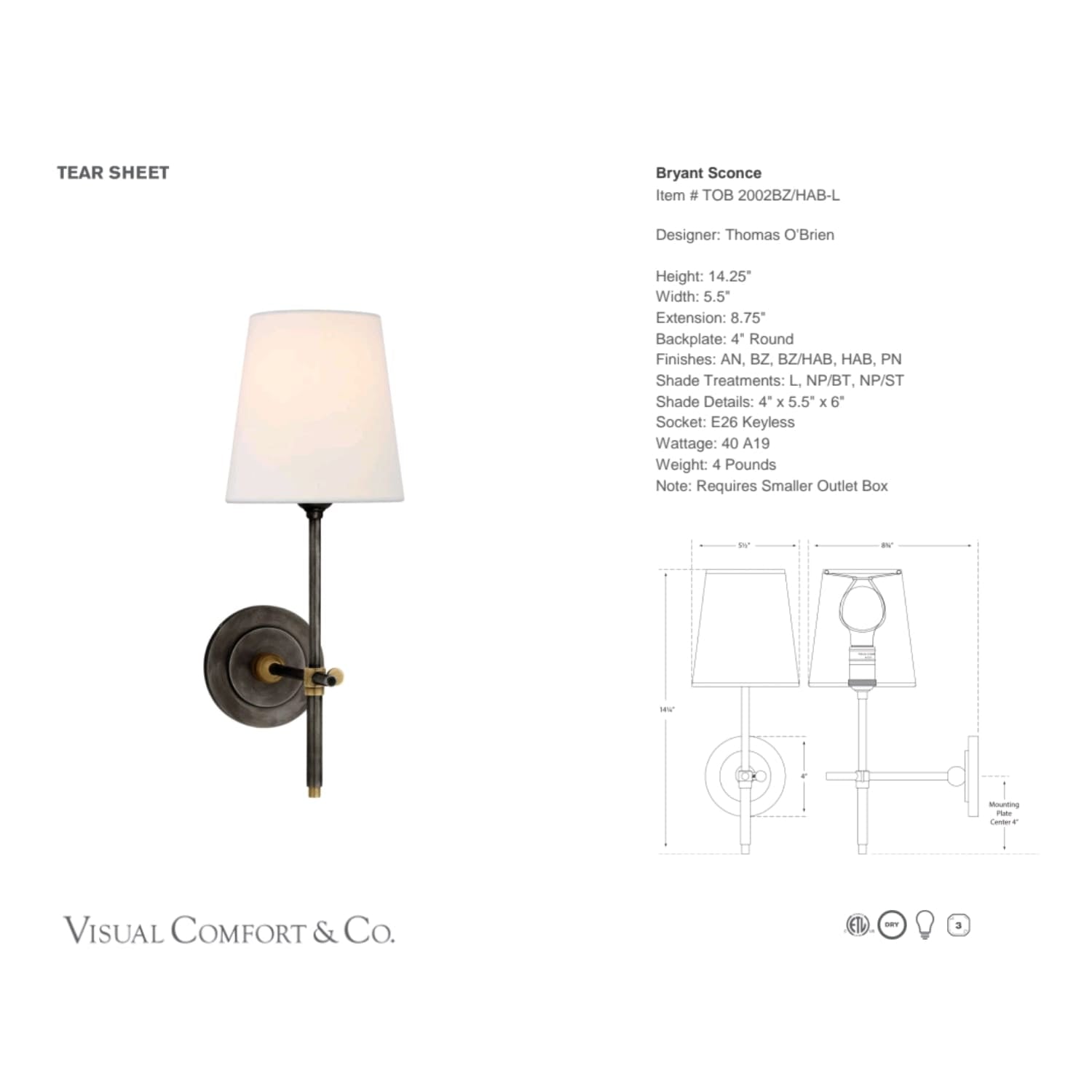 Bryant Sconce 4 finishes - Gaudion Furniture