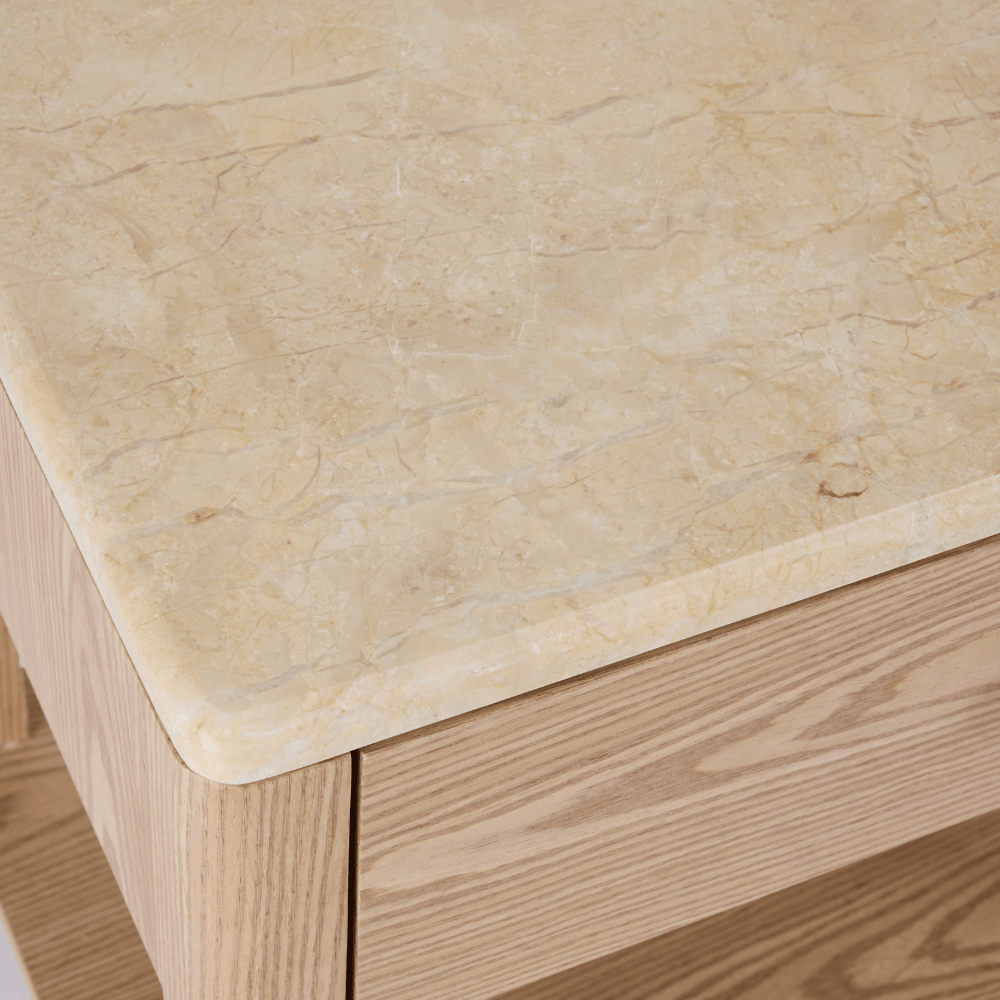 Carly Beige Marble Bedside Table - Gaudion Furniture