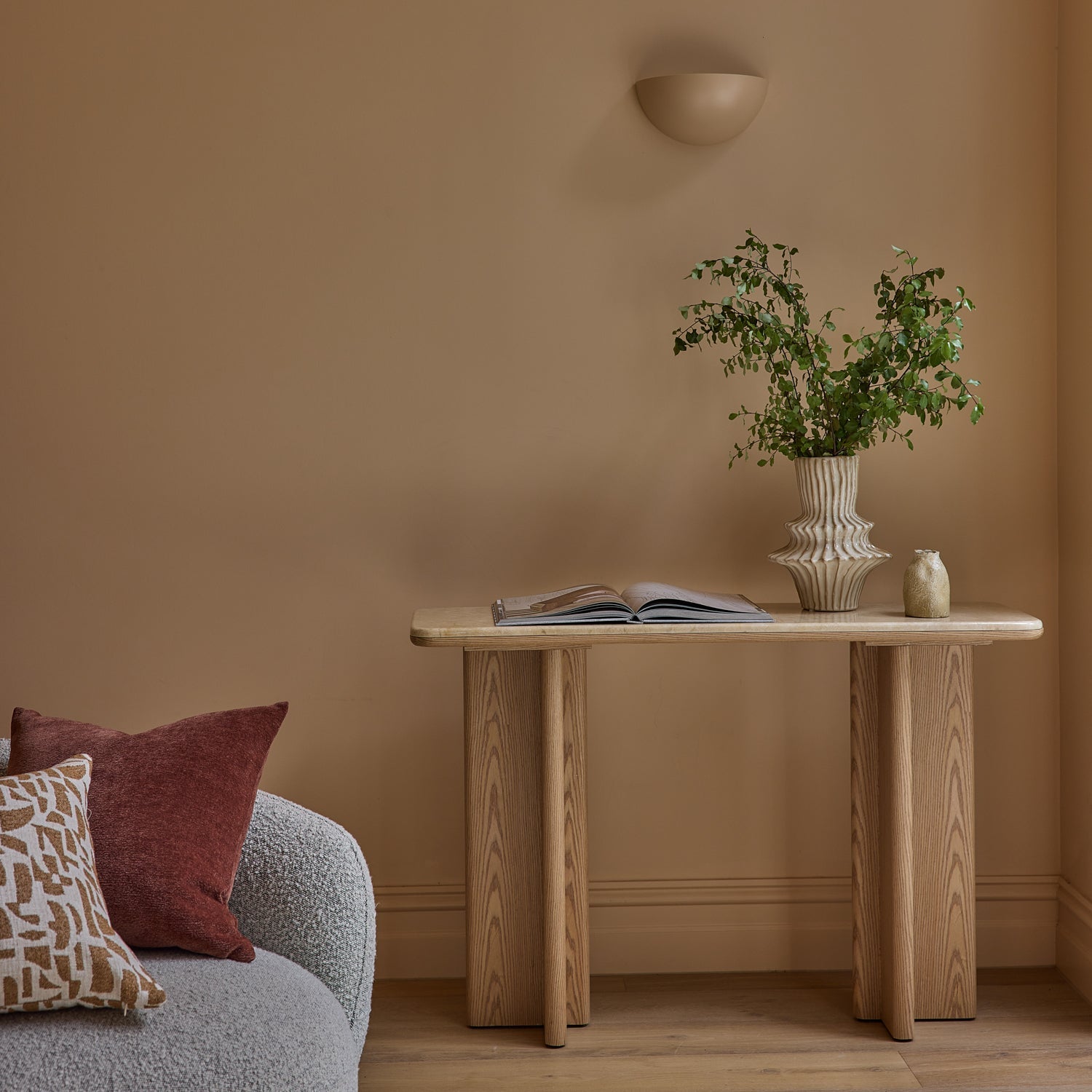 Carly Beige Marble Oak Console - Gaudion Furniture