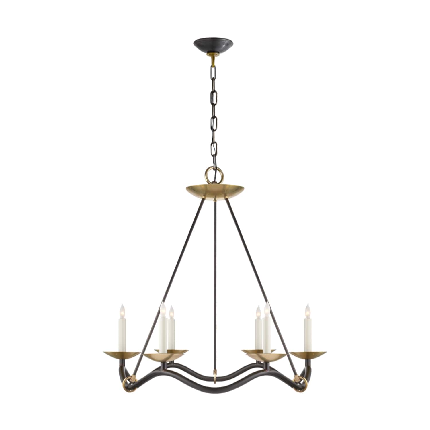 Choros Chandelier in Aged Iron with Hand - Rubbed Brass - Gaudion Furniture