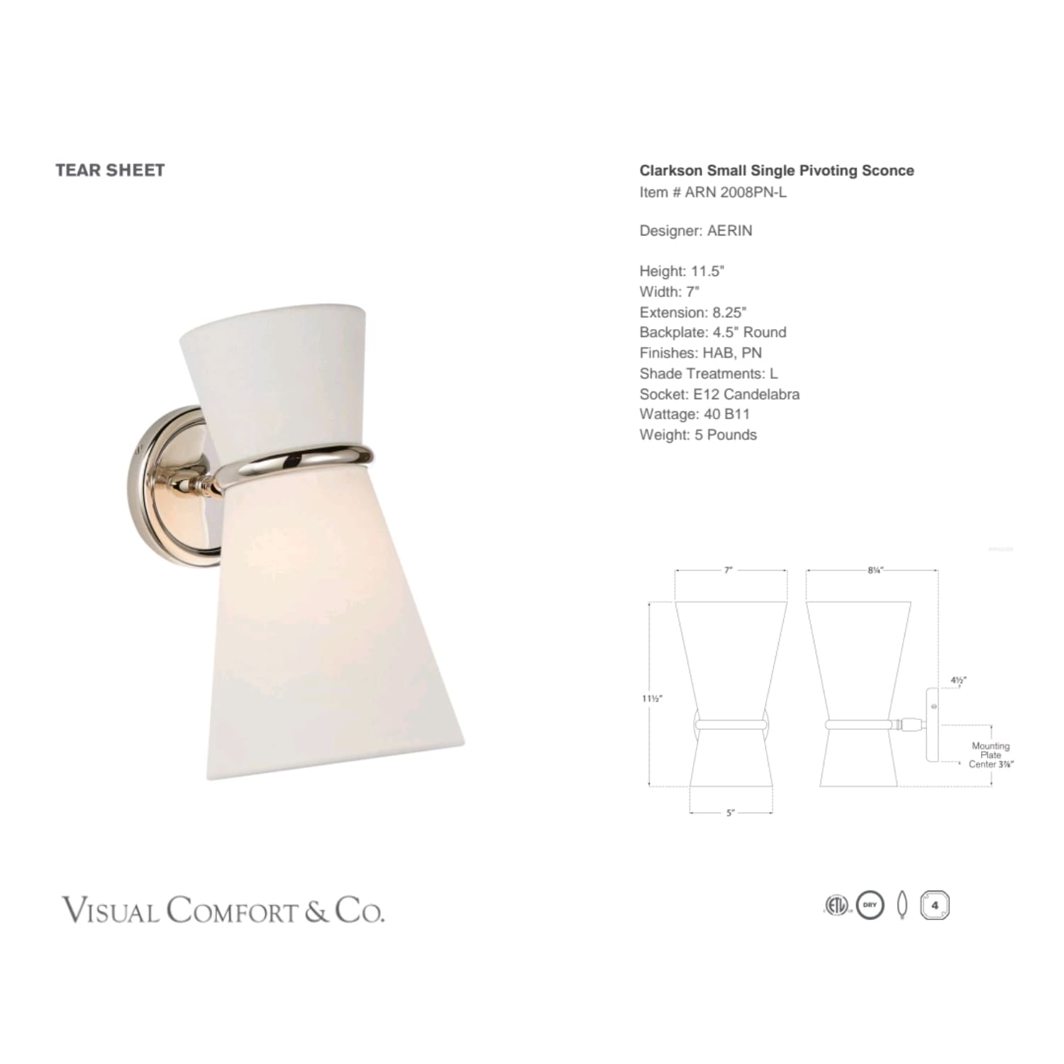 Clarkson Small Single Pivoting Sconce - Gaudion Furniture