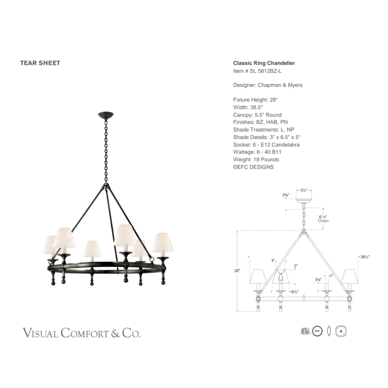 Classic Ring Chandelier in Bronze with Linen Shades - Gaudion Furniture
