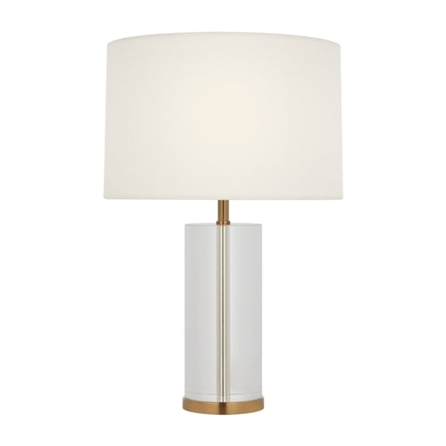 Lineham 16" Cordless Lamp in Crystal, Hand-Rubbed Antique Brass with Linen Shade
