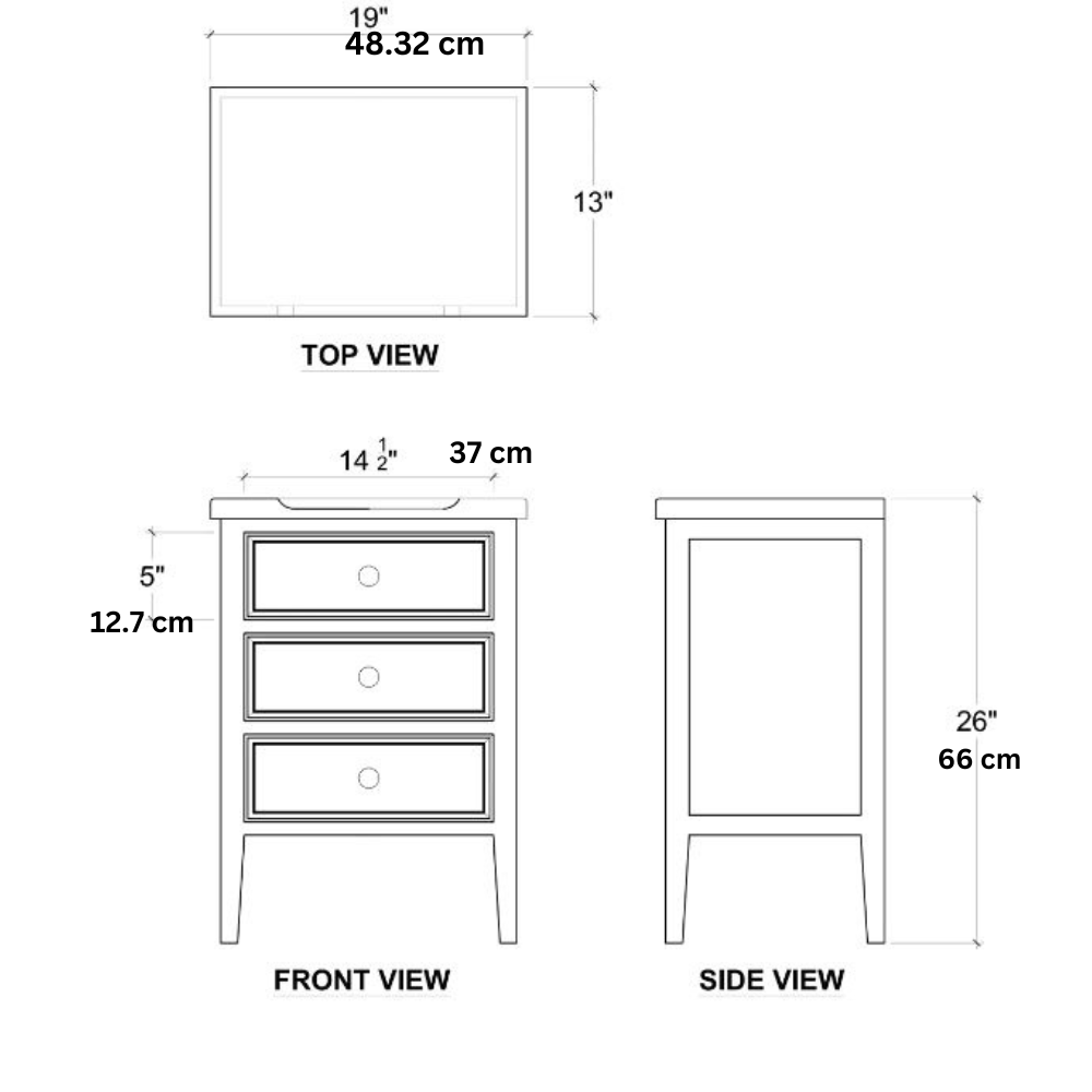 Gaudion Furniture 328 Bedside Table Manon 3 Drawer Bedside