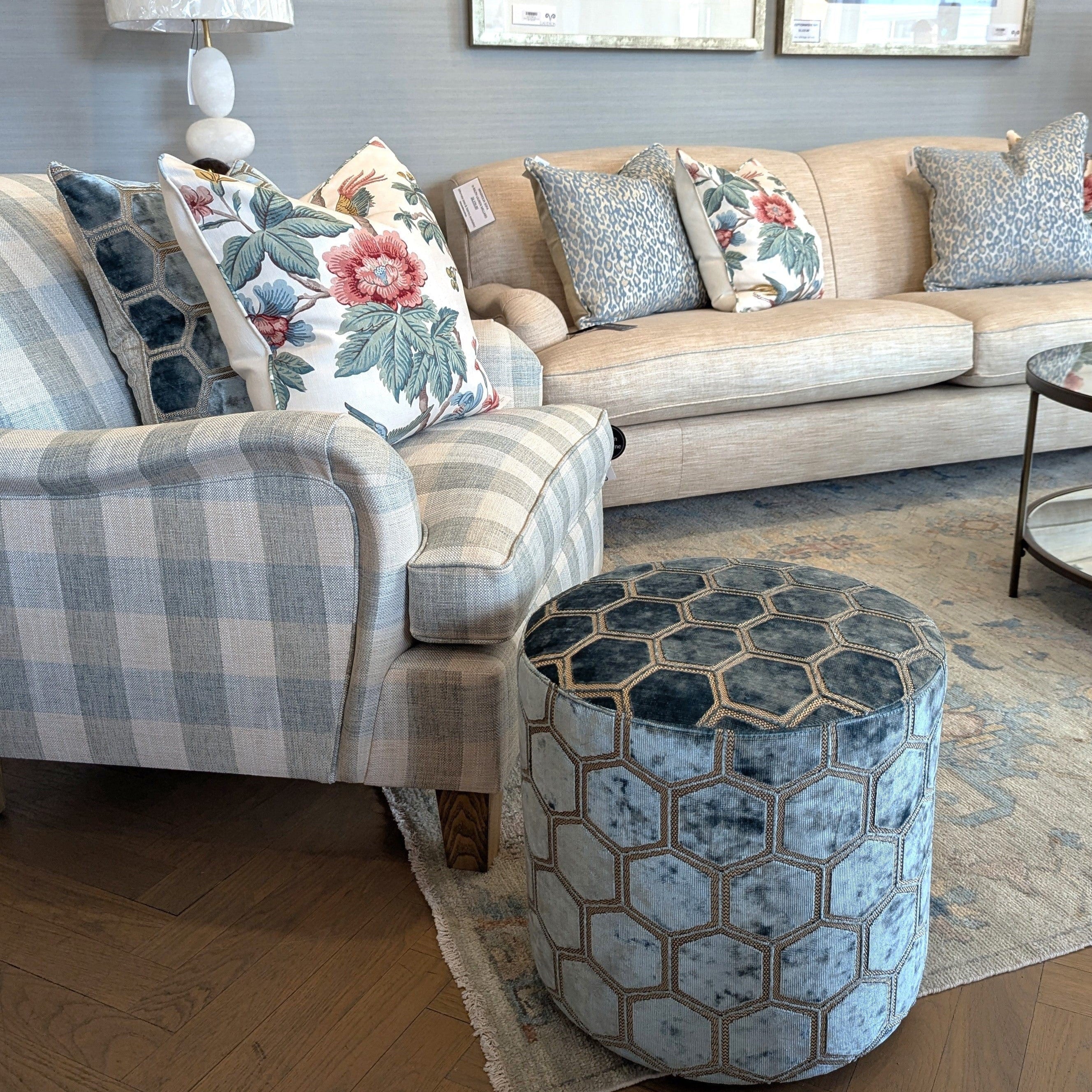 Gaudion Furniture OTTOMAN Designers Guild Round Manipur Ottoman Duck Egg Blue