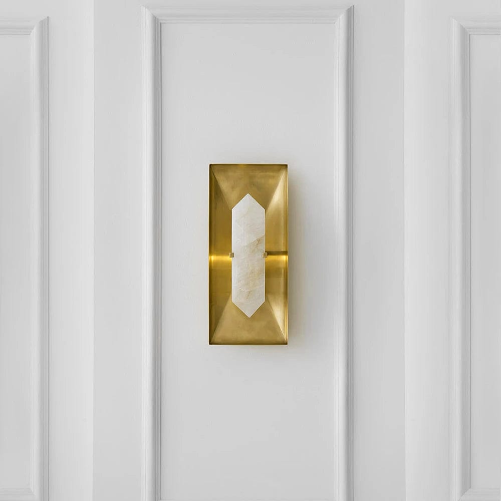 Halcyon Rectangle Sconce in Antique Brunished Brass & Quartz - Gaudion Furniture