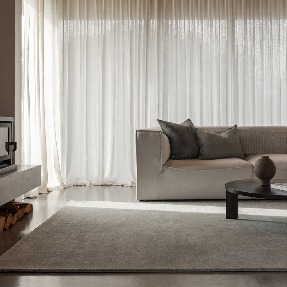 Haywood rug in slate colour. Gaudion furniture.