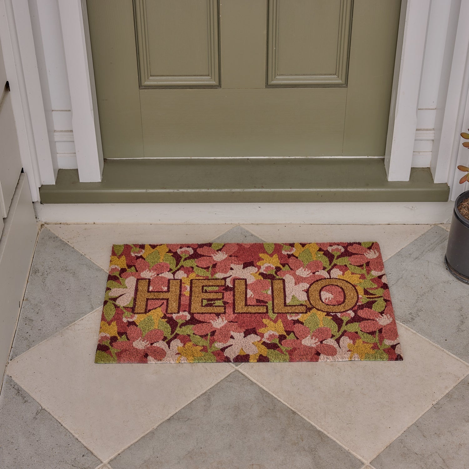 Hello Doormat in Floral - Coir Door Mat - Gaudion Furniture