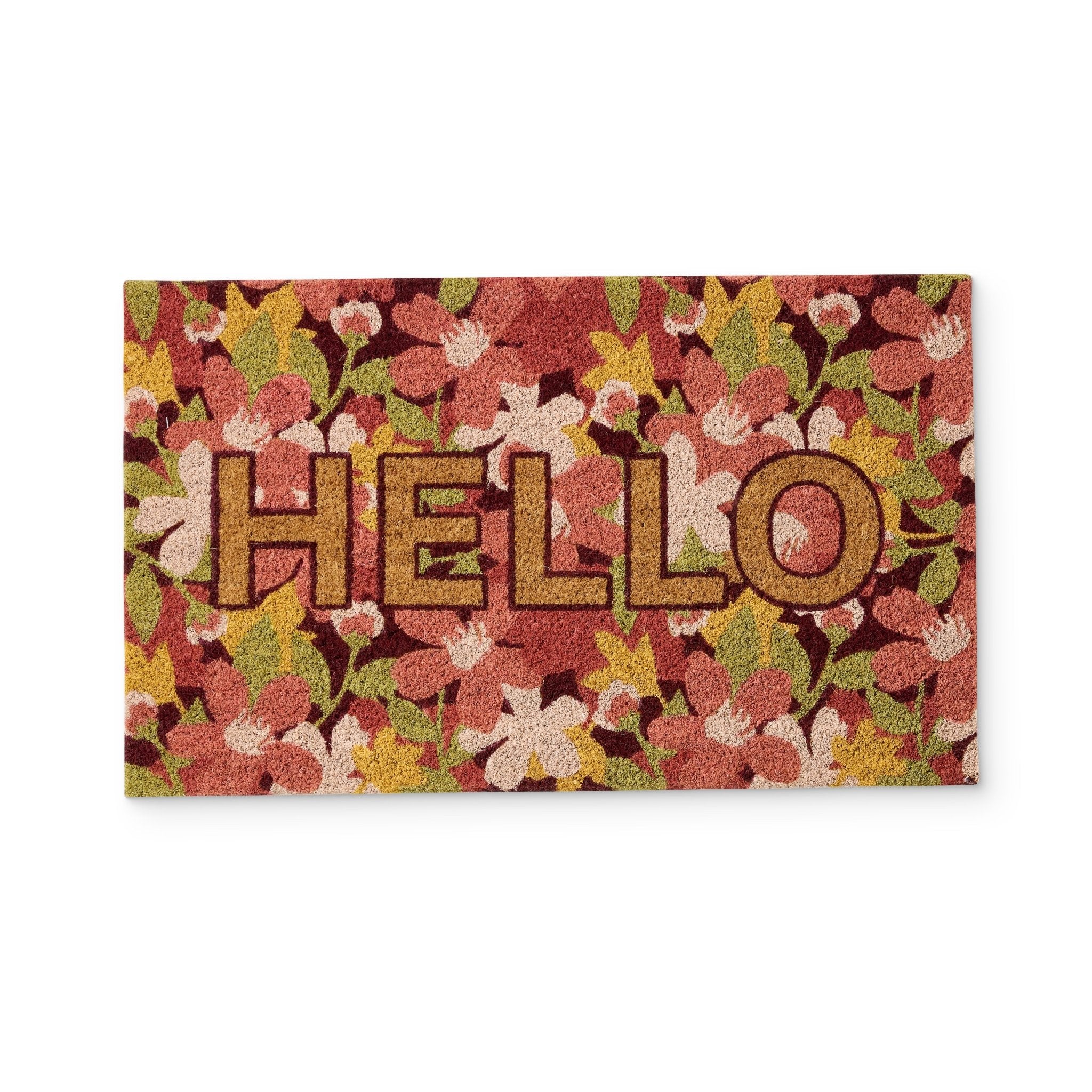 Hello Doormat in Floral - Coir Door Mat - Gaudion Furniture
