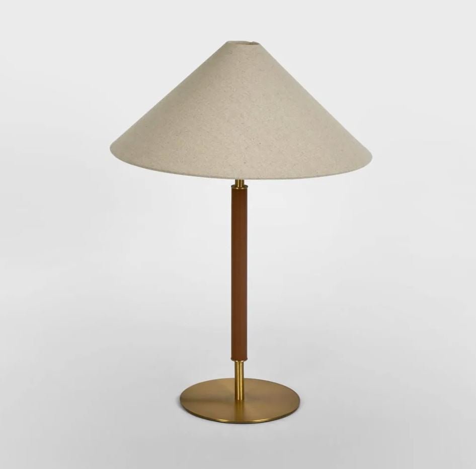 Hunter Leather Brass Lamp & Shade - Gaudion Furniture