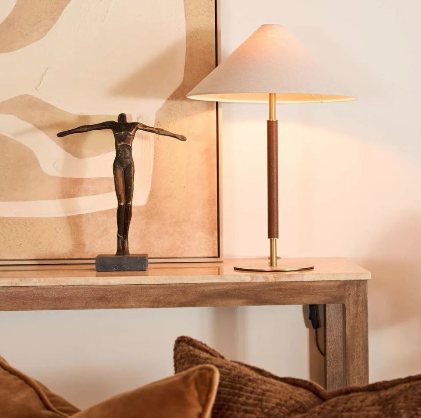 Hunter Leather Brass Lamp & Shade - Gaudion Furniture