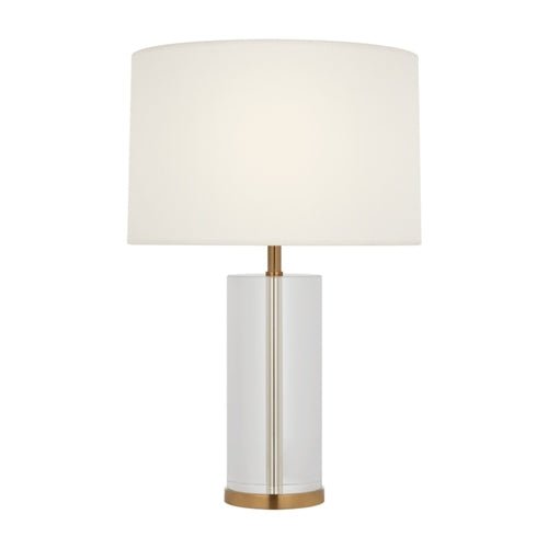 Lineham 16" Cordless Lamp in Crystal, Hand - Rubbed Antique Brass with Linen Shade - Gaudion Furniture