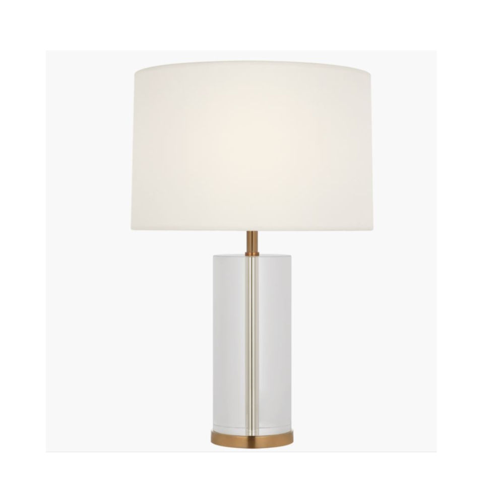 Lineham Cordless Lamp in Crystal, Hand - Rubbed Antique Brass with Linen Shade - Gaudion Furniture