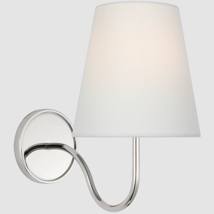 Lyndsie Small Sconce in Polished Nickel with Linen Shade - Gaudion Furniture