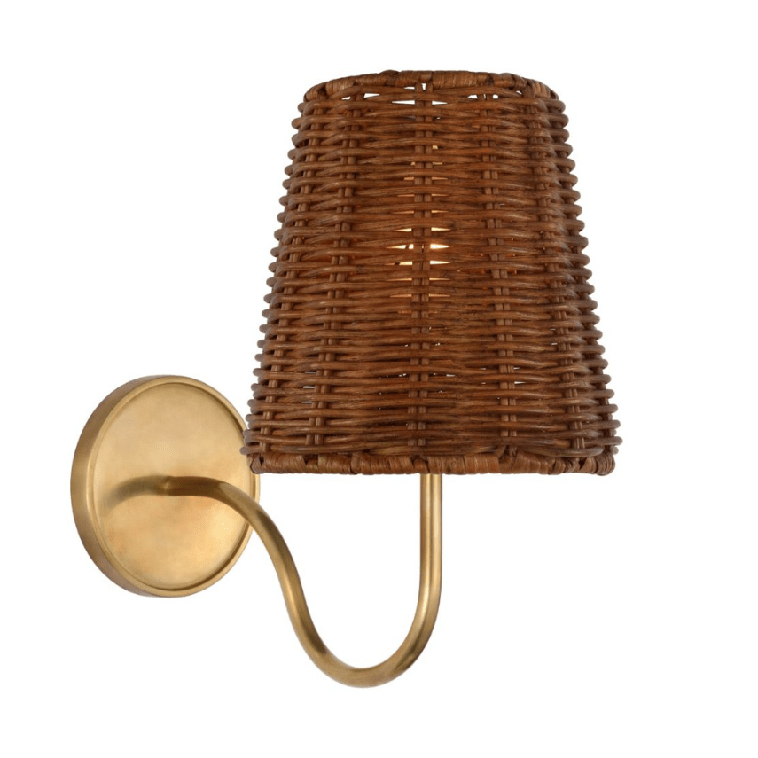 Lyndsie Small Scone in Hand Rubbed Brass Wicker Shade - Gaudion Furniture