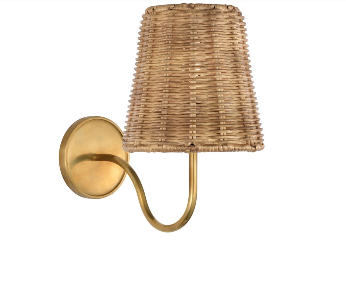 Lyndsie Small Scone in Hand Rubbed Brass Wicker Shade - Gaudion Furniture