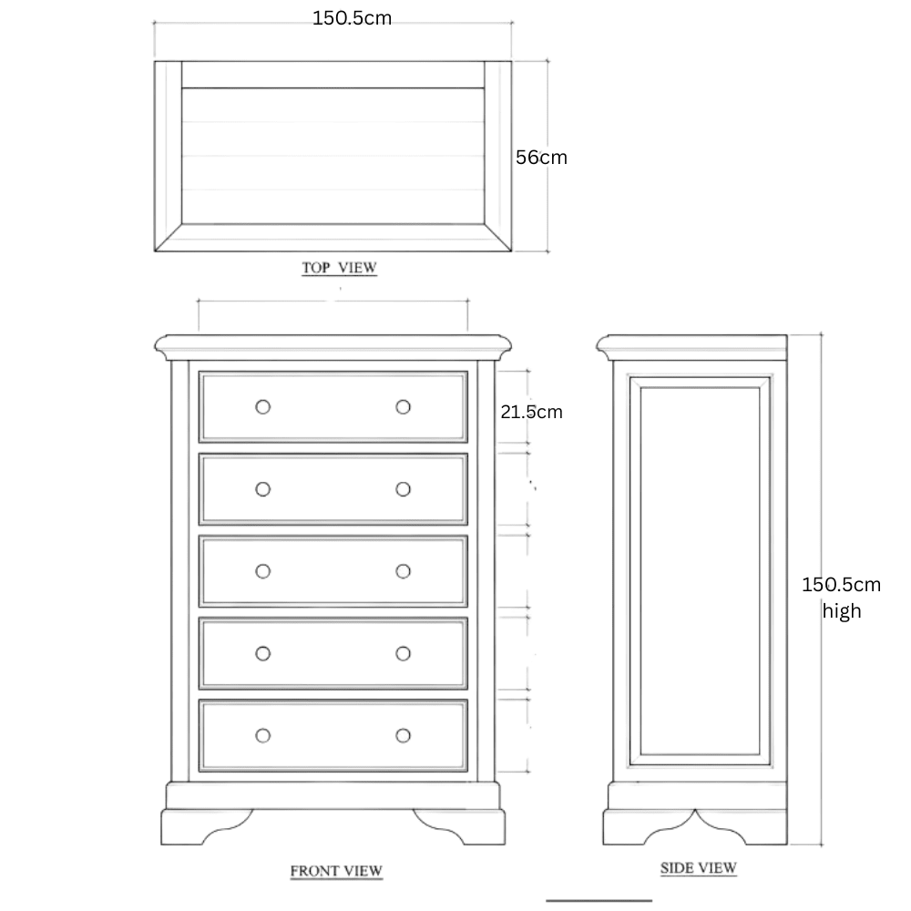 Manon 5 Drawer Chest of Drawers - Gaudion Furniture