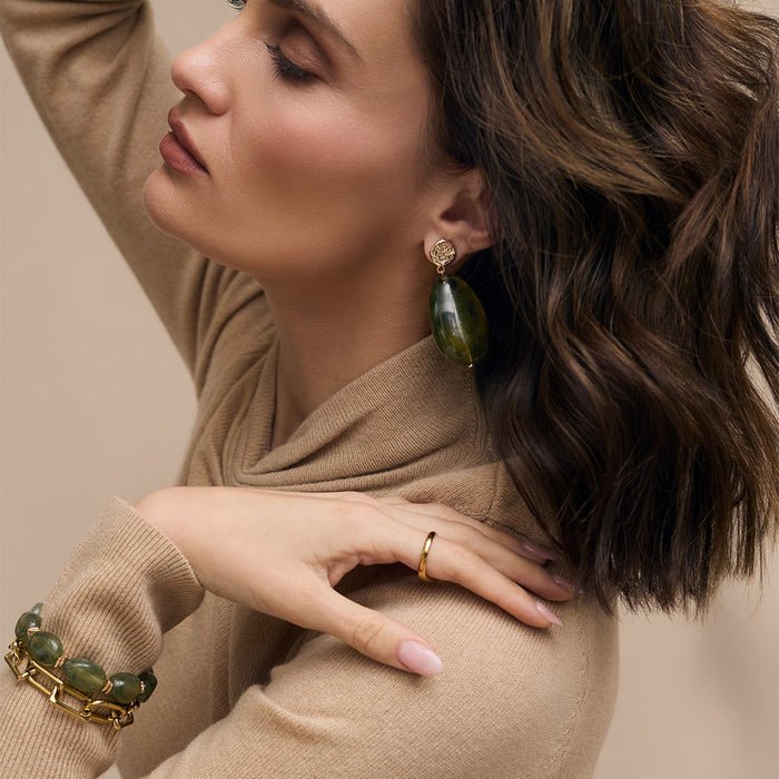 Olive Green Drop Earrings by Zahar - Gaudion Furniture