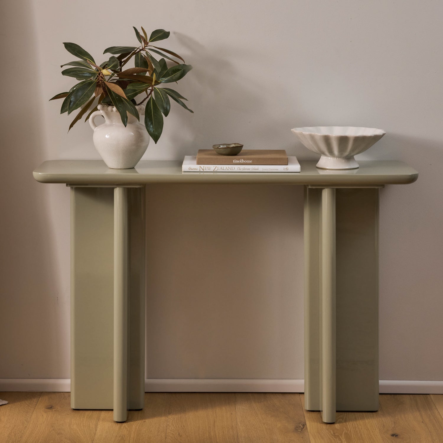 Olivia Modern Console in Sage Green - Gaudion Furniture