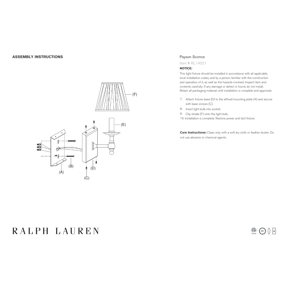 ralph lauren payson installation guide