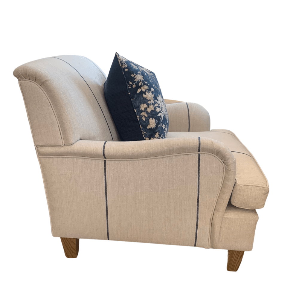 Ralph Armchair Upholstered in Ralph Lauren Ice House Stripe - Gaudion Furniture