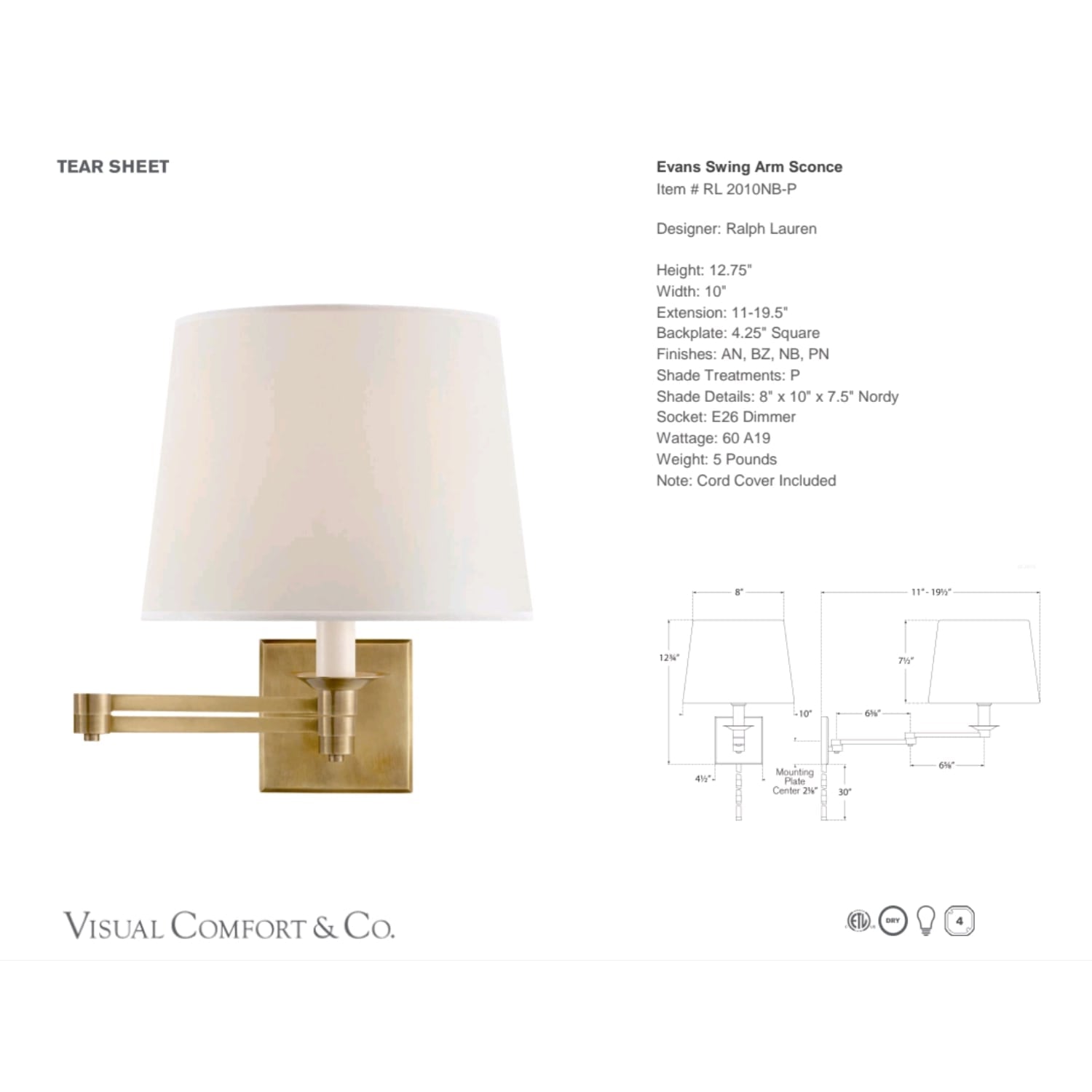 Ralph Lauren Evans Swing Arm Sconce - Gaudion Furniture