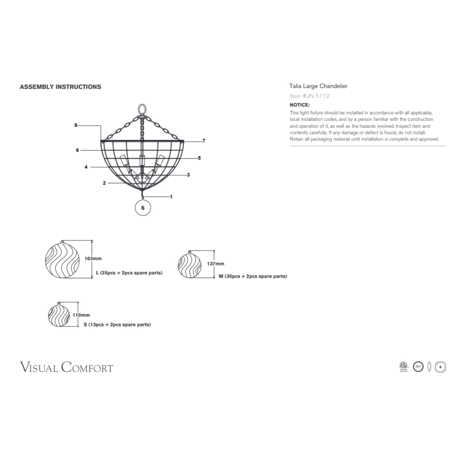 Talia Large Chandelier And Clear Swirled Glass - Gaudion Furniture