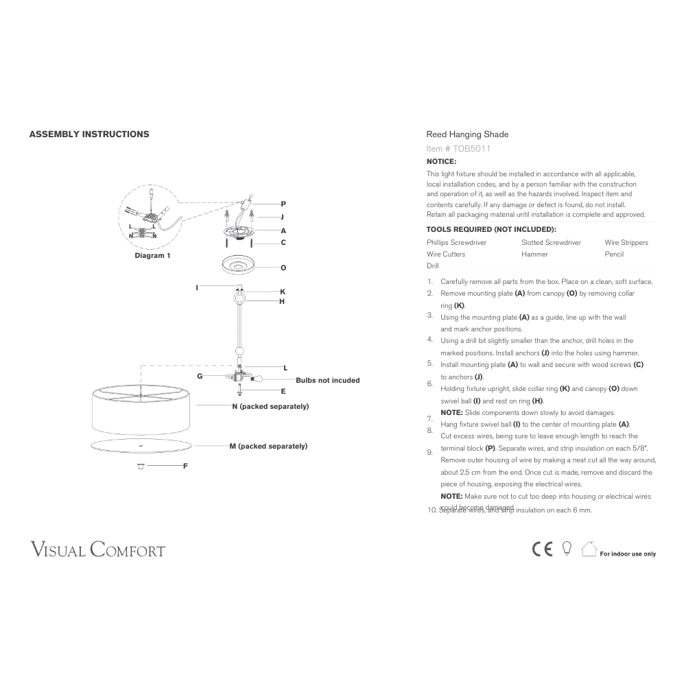 Visual Comfort & Co Pendant Light Reed Hanging Shade