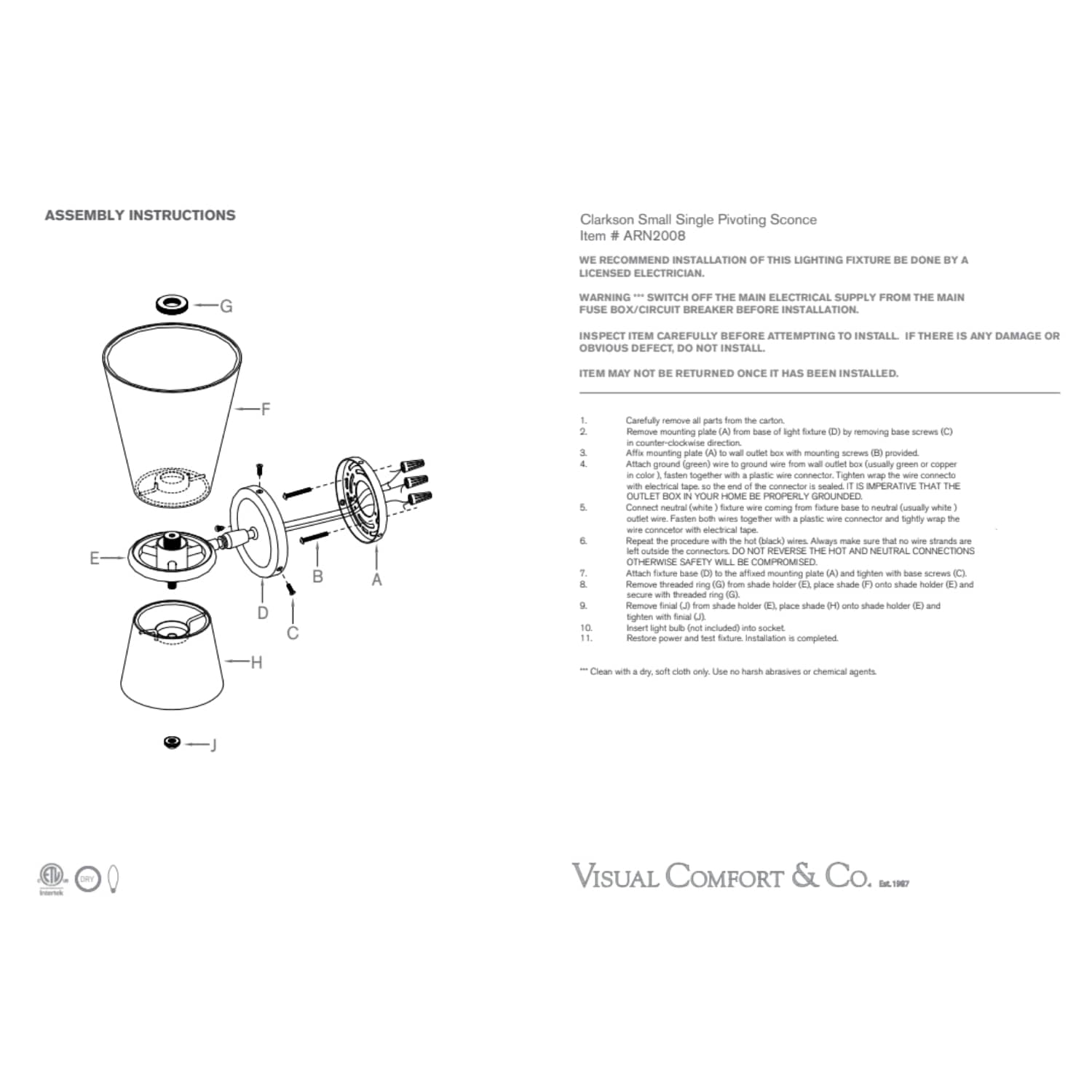 Visual Comfort & Co Sconces Clarkson Small Single Pivoting Sconce