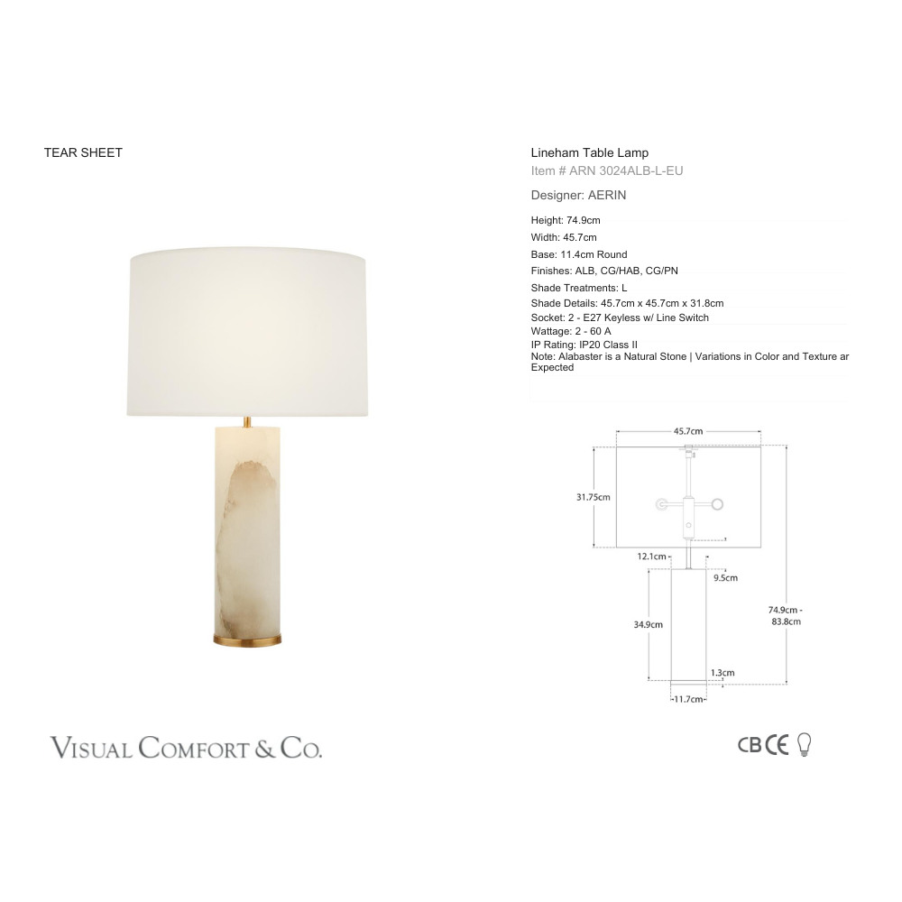Visual Comfort & Co Table Lamp Lineham Table Lamp In Alabaster