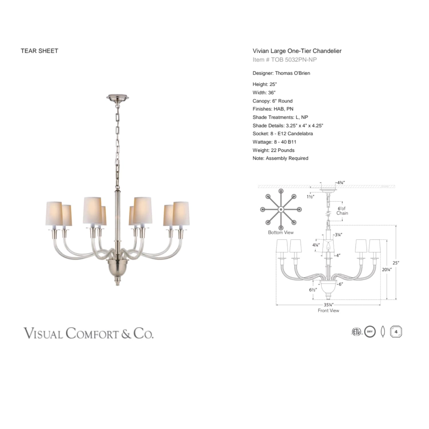 Vivian Large One Tier Chandelier 2 Finishes - Gaudion Furniture