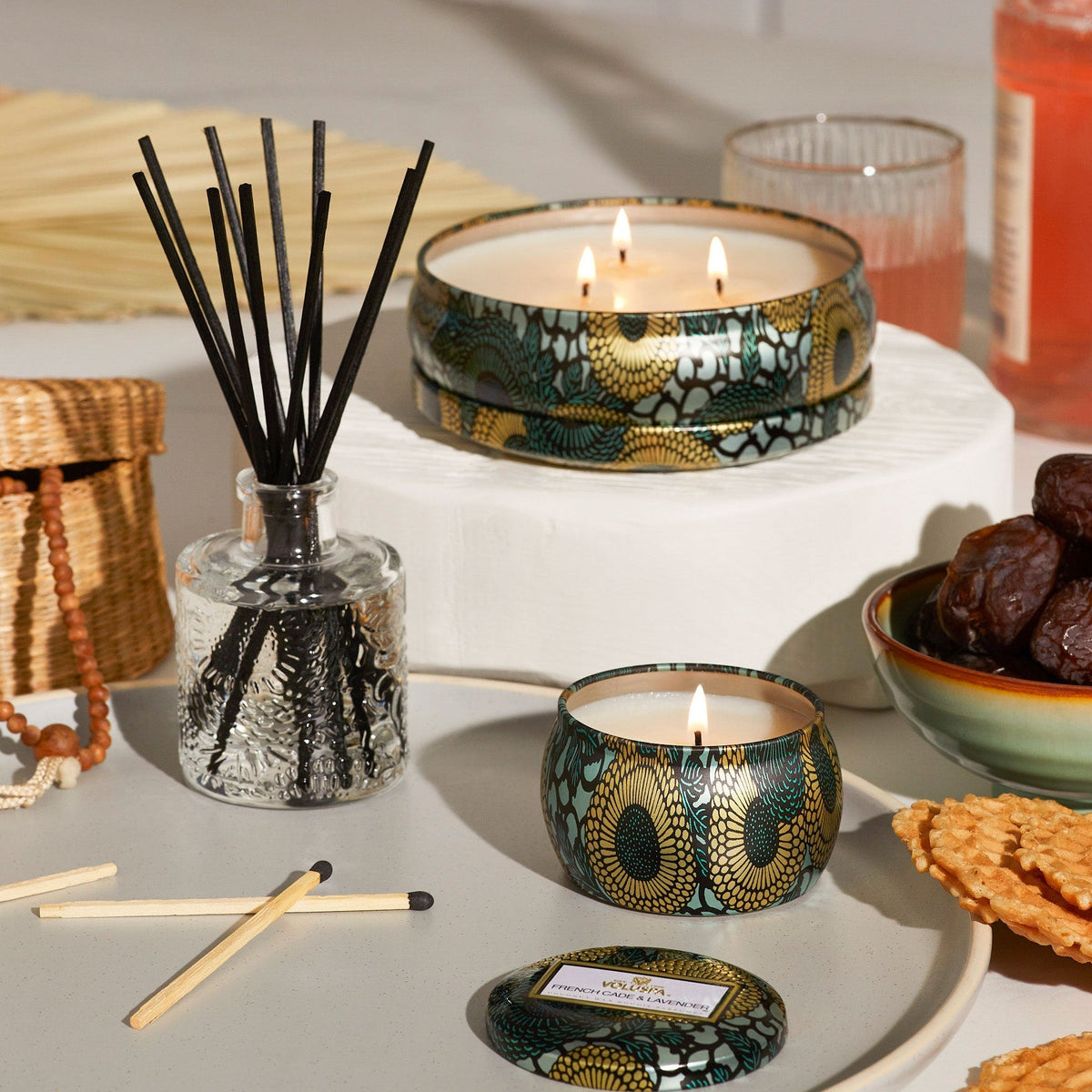 VOLUSPA French Cade & Lavender Mini Tin Candle - Gaudion Furniture