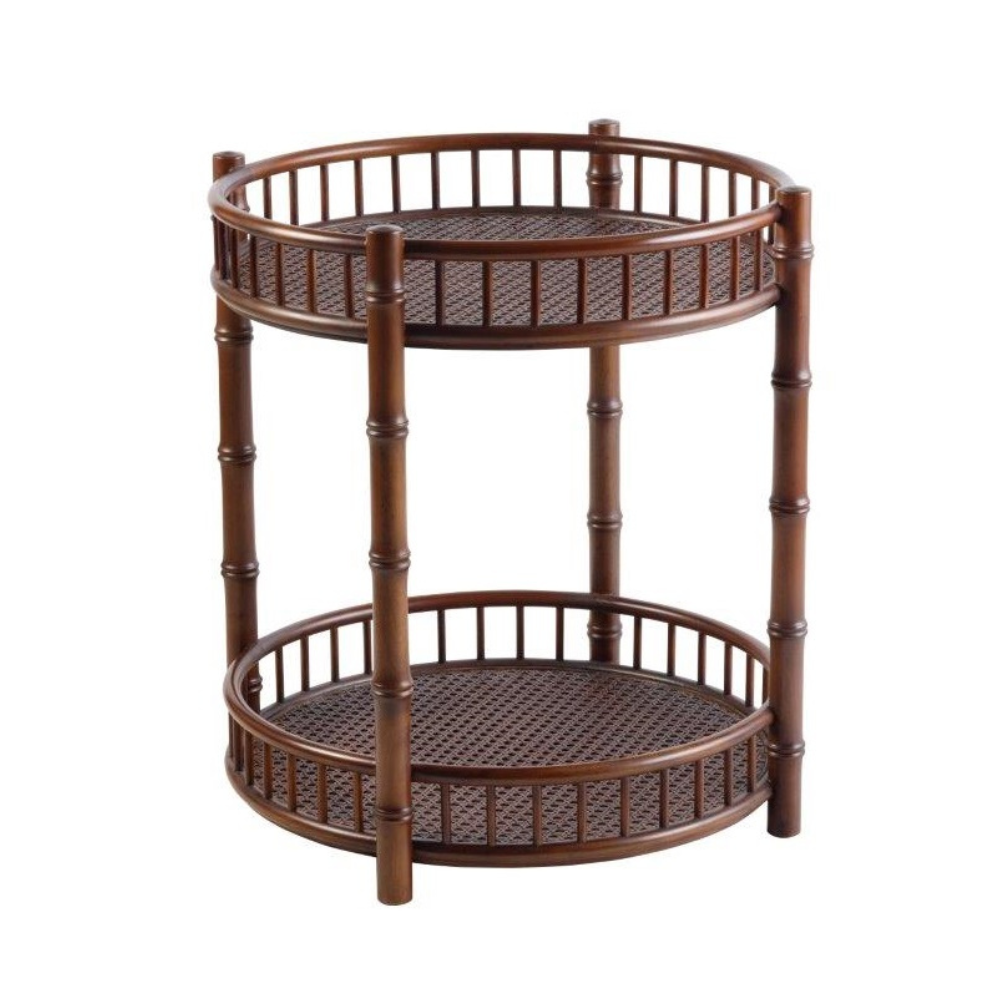 British colonial side table bamboo rattan look walnut