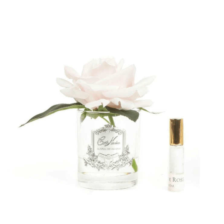COTE NOIRE Scented Flower Côte Noire Single Perfumed Rose French Pink Clear Vase