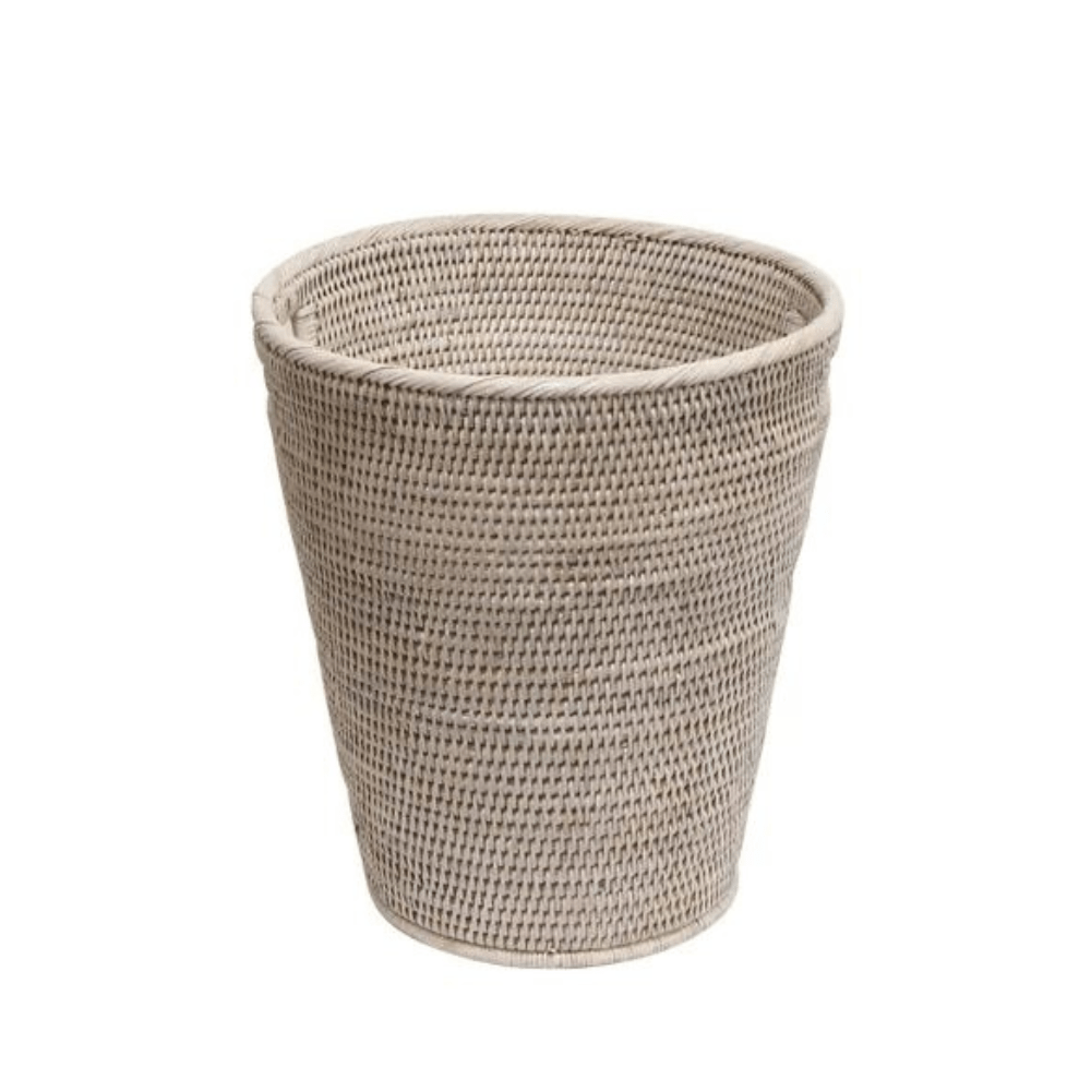 Cane Round Waste Basket White Wash