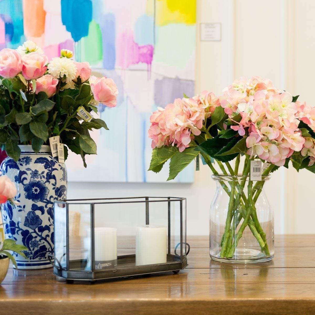 Gaudion Furniture Artificial Flowers 1 x Stem Pink Hydrangeas Hydrangea Pink